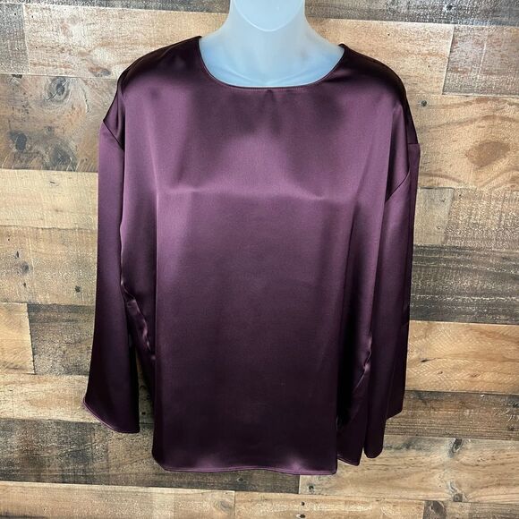 Alfani Blouse Top Bateau Neck Berry Jam Purple Zippered Back Side Slits Medium - Picture 11 of 15